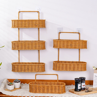 Panier mural tressé en PP à 3 niveaux, organisateur mural en rotin artificiel, étagère suspendue sans perçage pour cuisine, salle de bain, garde-manger