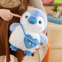 Pingouin en peluche avec petit sac - Jouet en peluche doux pour la décoration de la maison et cadeau d'anniversaire pour enfants, adorable poupée pingouin