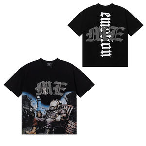 เสื้อยืดโอเวอร์ไซส์สีดำคุณภาพสูง ลายพิมพ์ดิจิทัล สไตล์สตรีทแวร์ แขนสั้น คอกลม ผ้าเจอร์ซีย์ 100% คอตตอน สำหรับผู้ชาย - Product Image 1