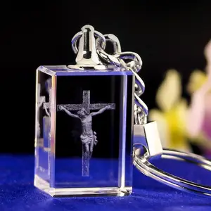 Cadeau souvenir d'honneur de cristal Porte-clés en verre de cristal personnalisé Porte-clés religieux en cristal