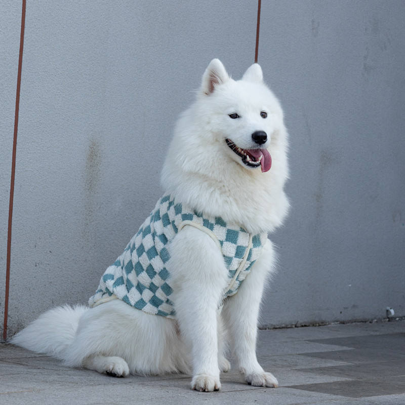 เสื้อกั๊กหมาใหญ่ลายตารางหมากรุก-สีน้ำเงิน