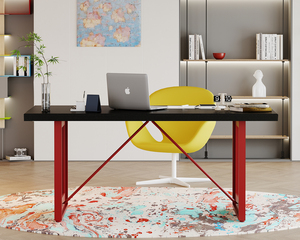 <span class=keywords><strong>Bureau</strong></span> de jeu PC de style industriel moderne pieds rouges en fer <span class=keywords><strong>noir</strong></span> finition bois Table de <span class=keywords><strong>bureau</strong></span> à domicile de direction <span class=keywords><strong>bureau</strong></span> d'étude simple - Product Image 3