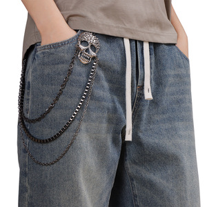 Cadena de cintura Yueli Punk Metal Ghost Head, cadena decorativa multicapa de aleación de zinc para jeans, accesorio de hip hop para uso diario. - Product Image 1