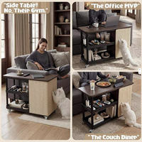 Arbre à chat étroit de luxe en bois et sisal avec hauteur réglable, montage facile, protection anti-griffures, armoire de rangement et roulettes, en carton