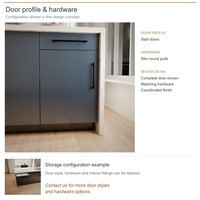 Meuble de cuisine sur mesure à finition brillante, aménagement minimaliste avec îlot, boîtes en panneaux mélaminés, unités modulaires et tiroirs à fermeture amortie