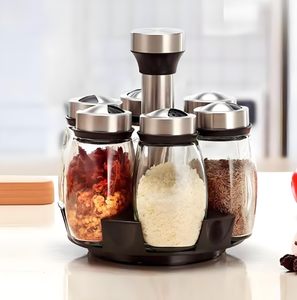 مجموعة زجاجات توابل دوارة مبتكرة مخصصة من الفولاذ المقاوم للصدأ مع أوعية زجاجية للتخزين لأدوات المطبخ المنزلية - Product Image 2