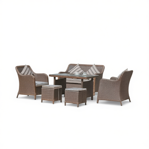 ชุดโซฟาหวายแบบสองที่นั่งพร้อมเก้าอี้สตูล สีน้ำตาลกาแฟ เฟอร์นิเจอร์ห้องนั่งเล่นกลางแจ้ง ดีไซน์ทันสมัย - Product Image 1