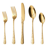 Ensemble de couverts de luxe en acier inoxydable à motif floral, couteau, fourchette, cuillère, pour steak, réutilisable, argent, or