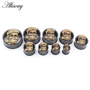 Alisouy 1PC Tunnel d'oreille en acier inoxydable, motif tête <span class=keywords><strong>de</strong></span> <span class=keywords><strong>mort</strong></span> fantôme et fleur, dilatateur, écarteur, calibre évasé, unisexe, cadeau pour le corps - Product Image 6