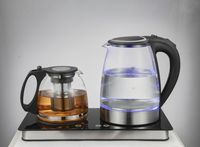 Ensemble plateau bouilloire électrique sans fil multi-sections à température contrôlée, double pot en verre borosilicate de haute qualité, fonction maintien au chaud, usage domestique