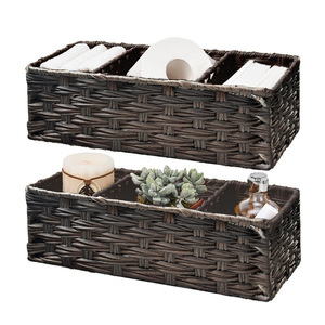 Tessuto artificiale impermeabile in <span class=keywords><strong>vimini</strong></span> a 3 sezioni marrone per l'organizzazione e la decorazione del bagno - Product Image 1