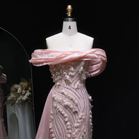Robe de soirée sirène asymétrique rose pâle à épaules dénudées avec fente et fleurs 3D Jancember LSZ604