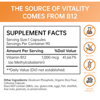 Complément alimentaire YTBIO Daily Energy Support Vitamine B12 en gélules molles, marque privée OEM