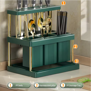 Étagère de rangement pour la cuisine, support de rangement pour couteaux, support de rangement en plastique pour cuillères et fourchettes, égouttoir, support pour couverts de cuisine - Product Image 3