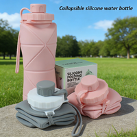 Bouteille d'eau pliable en silicone réutilisable de 600 ml, anti-fuite, design sportif, avec corde et couvercle pour usage extérieur
