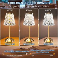 Lampe de table rechargeable portable sans fil à commande tactile 3 couleurs en continu à intensité variable alimentées par batterie lampes de bureau en cristal veilleuse