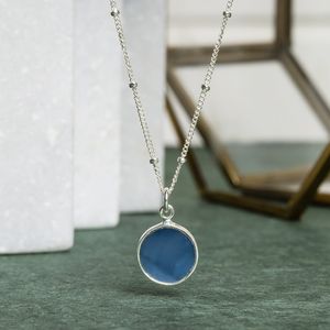 Blue Opal Jewelry Set Sterling Silver Circle Pendant Necklace Matching Dangle <b>Earrings</b> Gift For Women - Product Image 2