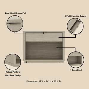 Nightstand In Natural Wood Finish With Drawer And <b>Open</b> Shelf <b>Storage</b> For Bedroom Use - Product Image 4