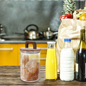 Hot Sale Transparent Kitchen Food Storage Container Clear Borosilicate Glass Storage <b>Spice</b> <b>Jar</b> Set with Wood Handle Lid - Product Image 2