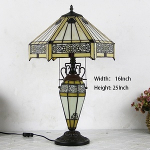 LongHuiJing 16" Tiffany Style LED Table Lamp-Dome Stained Glass Shade AC Powered <b>Bedside</b> & Reading Lamp with Light Base - Product Image 2