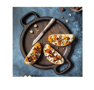 PROMOTION Plateau alimentaire rond en bois à compartiments, Assiette <span class=keywords><strong>de</strong></span> présentation en bois <span class=keywords><strong>de</strong></span> chêne foncé pour aliments et salades avec poignées - Product Image 2