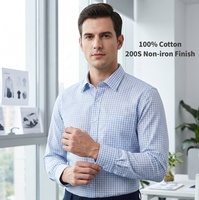 Chemises en twill de luxe pour hommes, style décontracté chic, 200S, haute densité, 100% coton, à carreaux, sans repassage, manches longues