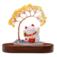 Arbre de la prospérité en citrine naturelle, artisanat en cristal, avec base en agate et chat porte-bonheur à énergie solaire, pierre brute pour la maison, le bureau, la voiture, les anniversaires et les remises de diplômes