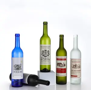 Botella de vino tinto de forma redonda, transparente, vacía, venta al por mayor de fábrica, 750Ml