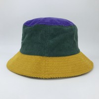 Groothandel op maat gemaakte private label kleurrijke tweekleurige designer grote oversized unisex patchwork warme dunne corduroy bucket hat