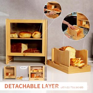 กล่องขนมปังไม้ไผ่สองชั้นพร้อมที่ตัดสำหรับใช้ในครัว - Product Image 3