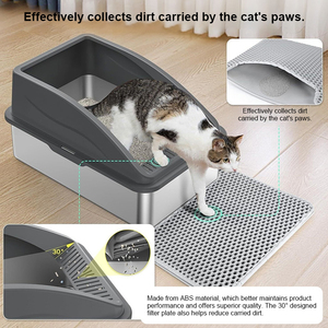 Oversized aço inoxidável e plástico gato lixo caixa levantada semi-fechado à prova de respingos Design aberto gato WC para uso transfronteiriço - Product Image 2