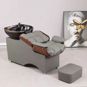 Fauteuil de lavage moderne pour salon de beauté commercial avec bac en céramique profond, cadre métallique, unité de lavage de cheveux pour salon de coiffure - Product Image 4