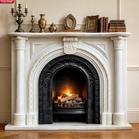 Cheminée en marbre blanc YOUFINE avec colonnes cintrées sculptées, style classique pour villa