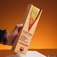 Nouvelle Médaille Trophée Créative en Bois Massif et Cristal Haut de Gamme Personnalisée, Ornement Commémoratif Éblouissant en Verre pour Réunions Annuelles