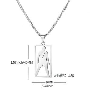 Conjunto de Collar y Pulsera Unisex de Acero Inoxidable y Bambú, Joyería para Aficionados al Fútbol, Estrella del Fútbol <span class=keywords><strong>CR7</strong></span>, Colgante con Dije Iced, Estilo Hip Hop - Product Image 5