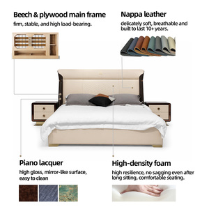 <span class=keywords><strong>Lit</strong></span> rembourré beige avec tête de <span class=keywords><strong>lit</strong></span> à volants et logo |   Meubles de chambre à coucher King Size - Product Image 2