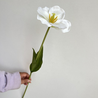 Nouvelle Fleur Artificielle en Soie PPS Style Tulipe Ouverte, Fleur de Tulipe Artificielle à Tige Unique avec Feuilles pour Décoration Maison et Fêtes