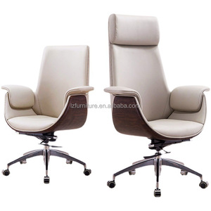 Chaise de bureau en cuir blanc, réglable, pivotante, ergonomique, avec roulettes, chaise de direction - Product Image 5