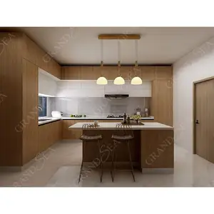 Lemari dapur kayu terjangkau, lemari dapur Modular dengan pulau grosir ekonomis dengan Aksesori