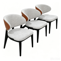 Chaise de salle à manger Curva Modern Hotel en bois de frêne massif, finition noire, cuir de selle et tissu mélangé, pour restaurants haut de gamme et espaces privés