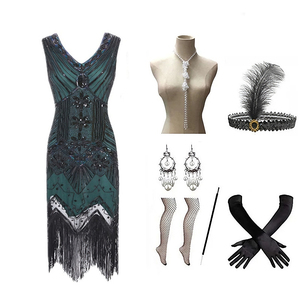 Robe <span class=keywords><strong>Charleston</strong></span> Années 20 Vintage Grande Gatsby pour <span class=keywords><strong>Femme</strong></span>, Col en V Double, Perles, Paillettes et Franges, Style Art Déco, Idéale Soirée et Été - Product Image 6