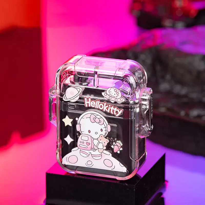 Hello Kitty Kuromi Pemantik Elektrik Busur Ganda Transparan Casing Usb Tahan Air Pemantik Rokok Elektronik