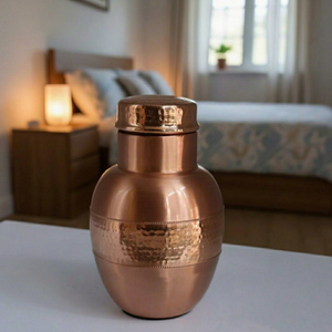 Custom Pure Copper Water Bottle Handmade Ayurvedic Drinking Water <b>Storage</b> Vessel with Hammered Finish for Home and Travel - Product Image 1