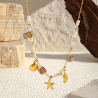 Parure de bijoux bohèmes d'été pour la plage, pendentifs étoile de mer et coquillages, collier et bracelet en acier inoxydable étanche, bijoux en or 18 carats
