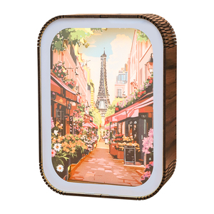 Boîte à lumière en bois 3D <span class=keywords><strong>Paris</strong></span> & Lampe de nuit avec gravure au <span class=keywords><strong>laser</strong></span> - Lampe de chevet en bois sculpté romantique pour la décoration de la maison et cadeau - Product Image 1