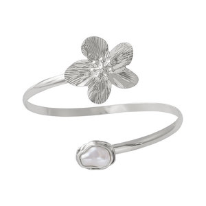 Gold Plated Flower <b>Cuff</b> Bracelet With Pearl Women's Bohemia Style Adjustable <b>Arm</b> Band Jewelry - Product Image 5