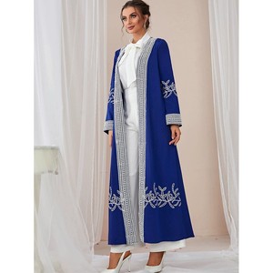 Cardigan à lacets patchwork brodé à manches longues robe longue Abaya femmes robe musulmane - Product Image 1