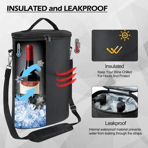 <span class=keywords><strong>Sac</strong></span> <span class=keywords><strong>isotherme</strong></span> portable anti-fuite pour 2 bouteilles de vin, idéal pour la dégustation, les fêtes et comme cadeau de Noël, avec bandoulière réglable - Product Image 3