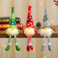 Gnome de Noël à longues jambes avec lumière LED, chapeau flocon de neige tricoté, poupée en peluche Tomte pour décoration de table ou étagère de Noël