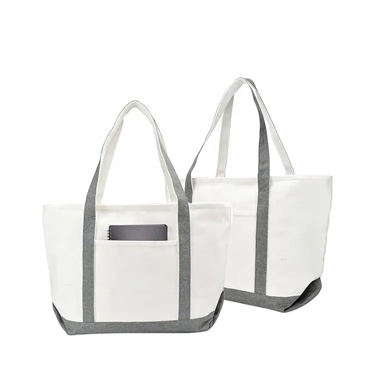 YIXIN bolsas de tela toile imprimée de logo personnalisé sac fourre-tout en coton naturel uni avec fermeture éclair 17 pouces